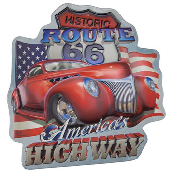 America's Highway Route 66 Embossed Metal Wall Decor Sign