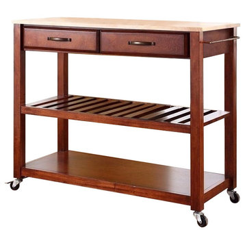 Pemberly Row Kitchen Cart Island Natural Wood in Classic Cherry