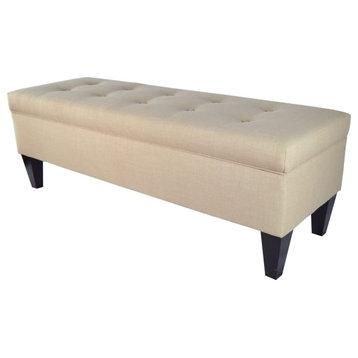 Large Storage Bench, Button Tufted Polyester Lid & Spacious Inner Space, Pewter