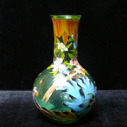 Chinese Light Green Color Grpahic Peking Glass Vase - Vases