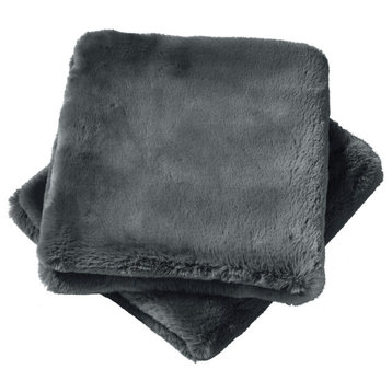 Heavy Faux Fur Throw Pillow Covers 2pcs Set, Charcoal, 26''x26''