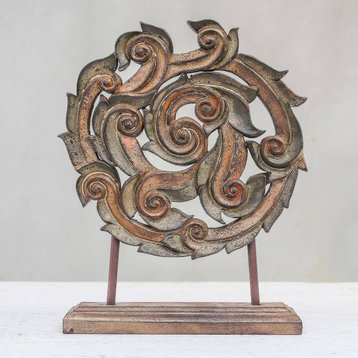 Novica Handmade Wheel Of Life Teak Wood Sculpture