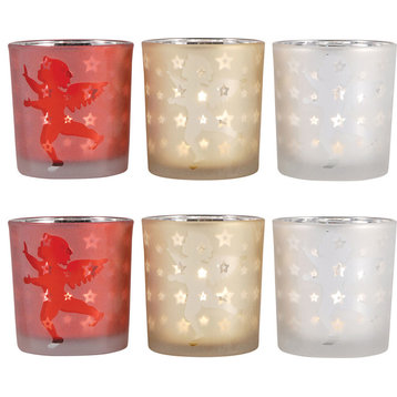 Cherubs Votives (Set of 2) - Frosted Antique Gold, Red, Silver