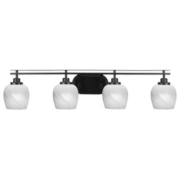 Odyssey 4 Light Bath Bar In Matte Black Finish With 6" White Marble Glass