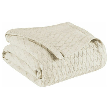 All Season Geometric Diamond Thermal Blanket, Ivory, Full/Queen