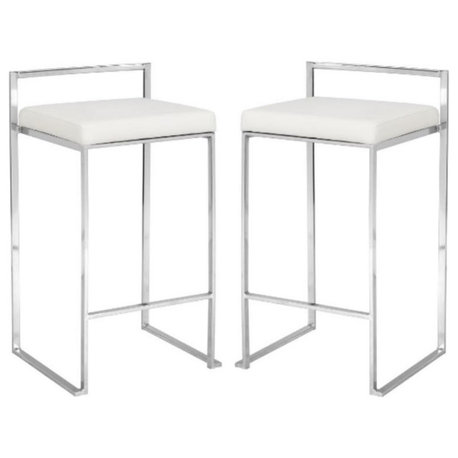 Home Square 25.25" Chrome Counter Stool in Soft Gray - Set of 2