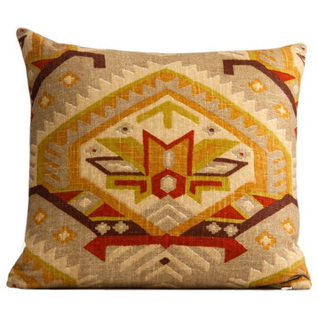Ethnic pillow cover, Ikat pillow cover, Southwestern design, orange and brown