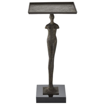Modern Woman Sculpture Accent Table, Iron Pedestal Side