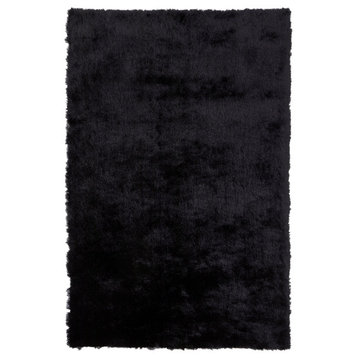 Weave & Wander Freya Plush Shag Rug, Black, 4'9"x7'6"