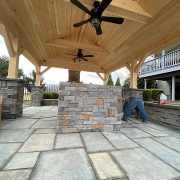 Outdoor pavilion with fireplace