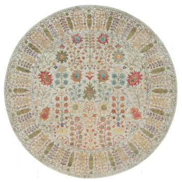 Linen Beige Wool and Silk Directional Hand Knotted Oriental Round Rug 12' x 12'