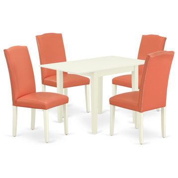 Dining Set 5 Pcs – Four Chairs, Table, Pink Flamingo Color Pu Leather