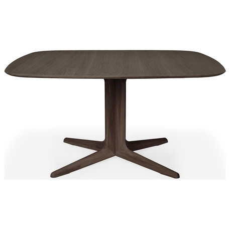 Central-Footed Oak Dining Table, Ethnicraft Corto, Varnished Oak Brown