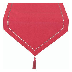 Xia Home Fashions - Melrose Easy Care Cutwork Hemstitch 16"x72" Table Runner, Ventian Red - Table Runners
