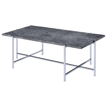 ACME Adelae Coffee Table, Faux Marble and Chrome