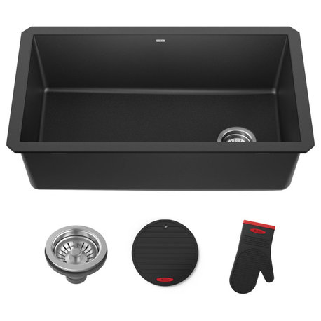 Forteza 32" Undermount Granite Composite 1-Bowl Kitchen Sink, Black