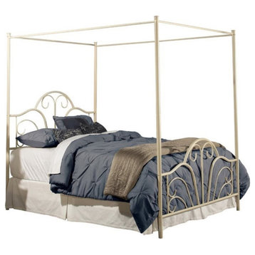 Bowery Hill Traditional Tubular Steel Metal Queen Canopy Bed in Cream