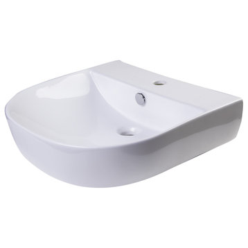 ALFI brand AB110 20" Porcelain D-Bowl Wall Mounted Bathroom Sink - White
