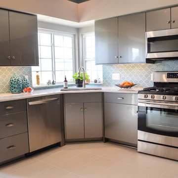 Kitchen with Blue Backsplash