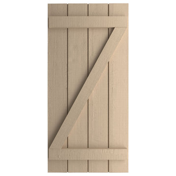 Rustic 4 Board Spaced B-N-B Faux Wood Shutters, Rough Cedar, 23.5x80"