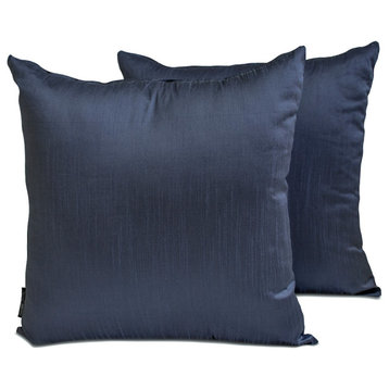 Art Silk Plain & Solid Set of 2, 18"x18" Throw Pillow Cover-Midnight Blue Luxury