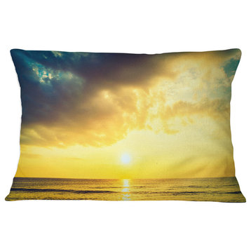 Yellowish Sky over Serene Seashore Seascape Throw Pillow, 12"x20"