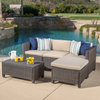 GDF Studio 5-Piece Lorita Outdoor Dark Wicker Sectional Sofa With Beige Cushions