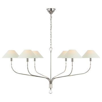 Griffin Extra Large Tail Chandelier in Polished Nickel and Parchment Leather wit