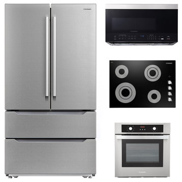 4 Piece, 30" Cooktop 24" Wall Oven 30" Microwave & French Door Refrigerator