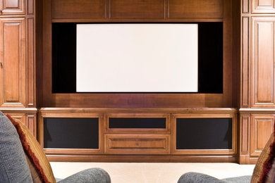 This is an example of a traditional home theatre in Orange County.