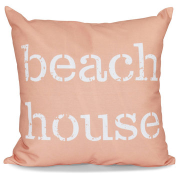 16"x16" Beach House, Word Print Pillow, Coral