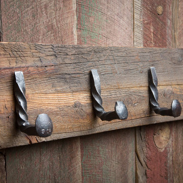 Four twisted reclaimed Rail Road Spike Rack