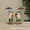 11" Resin Frog Figurines With Metal Umbrellas, 2-Piece Set