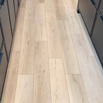 Minimalist Black and Oak Moline Illinois Kitchen With Skinny Shaker Cabinets