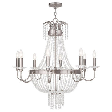 French Country Traditional Eight Light Chandelier-Brushed Nickel Finish