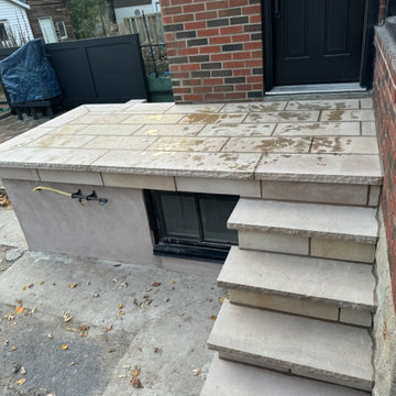 Concrete Back Deck Transformation To Masonry Natural Stone Porch and Steps