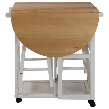 Breakfast Cart With Drop Leaf Table, White