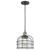 Large Bell Cage 1-Light Mini Pendant, Black Antique Brass, Clear