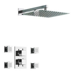 Leo Thermostatic Shower Ultra Thin Head with Adjustable Massage Body Jets - Showerheads And Body Sprays