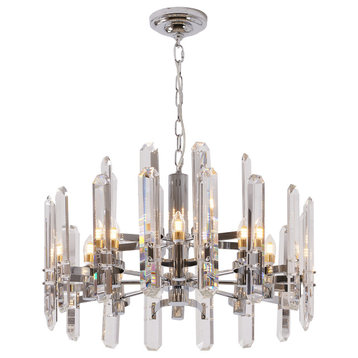 Chrome Frame Chandelier, Clear Crystal Plaques