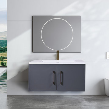 Wall Mounted Single Bathroom Vanity, Acrylic Top, Gray, 24"