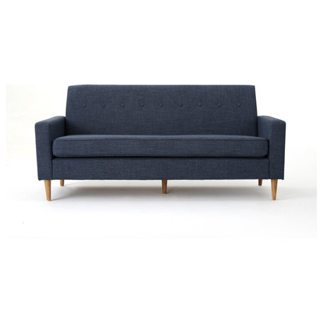 GDF Studio Stratford Mid Century Modern Fabric 3-Seat Sofa, Dark Blue