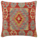 Bareens Designer Rugs - Boho Chic Turkish Seymour Hand Woven Kilim Pillow - Embellish your home with this timeless casual chic handmade Southwestern Kilim throw pillow covers made with wool and cotton. Constructed on a loom by Nomad Turkman people with hand spun wool and Natural Vegetable dyes these beautiful Kilim pillow covers are known for their beautiful repetitive geometrical, naturalistic floral and traditional patterns yet still giving it a moden look. Masterfully artisan-crafted on traditional Kilim looms with a contemporary fashion palette producing bold intricate sharp patterns making them a standout piece in any decor.