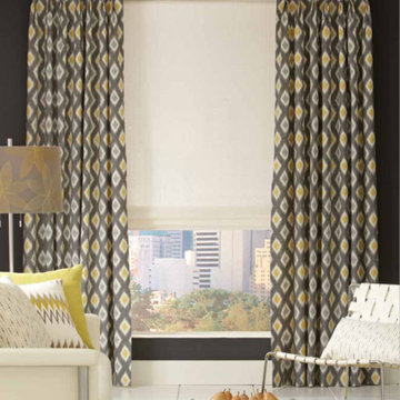 Contemporary Pinch Pleat Draperies with metal hardware