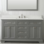 Design Element - Milano 60" Single Vanity, Gray - Combining classic charms with modern features, the elegant Milano vanity collection by Design Element will instantly transform your bathroom into a work of art. All Milano vanity cabinets are constructed from solid birch hardwood and paired with a 1 inch thick white quartz countertop and backsplash. Soft closing doors and drawers provide smooth and quiet operations, while brushed finished metal hardware provides the perfect finishing touch. Other fine details include white porcelain sinks with overflow, dovetail joint drawer construction, predrilled holes to accommodate 8-inch widespread faucets, and multi-layer paint finish on the cabinets provide beauty and durability for years to come.