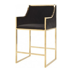 Worlds Away - Worlds Away Hazel Counter Stool, Black Velvet And Brass - Bar Stools and Counter Stools