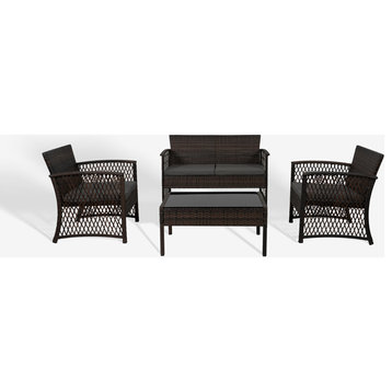 WestinTrends 4PC Outdoor Woven Rattan Wicker Conversation Set Patio Furniture, Coffee/Gray