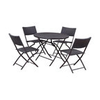 Bistro Dining Rattan Wicker Outdoor Folding Table and Chairs, 5-Piece Set