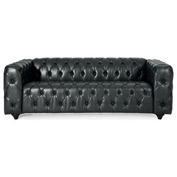 Marengo Contemporary Tufted 3 Seater Sofa, Midnight + Espresso, Faux Leather