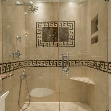 Greek key marble bathroom